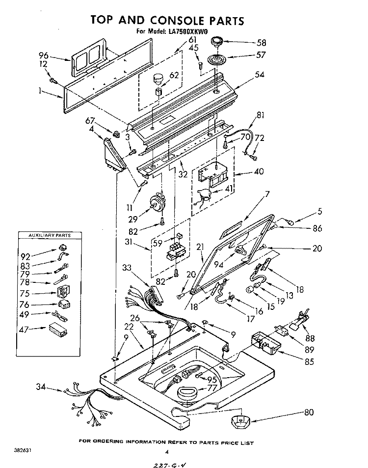 TOP AND CONSOLE Diagram and Parts List for LA7500XKW0  Whirlpool Washer