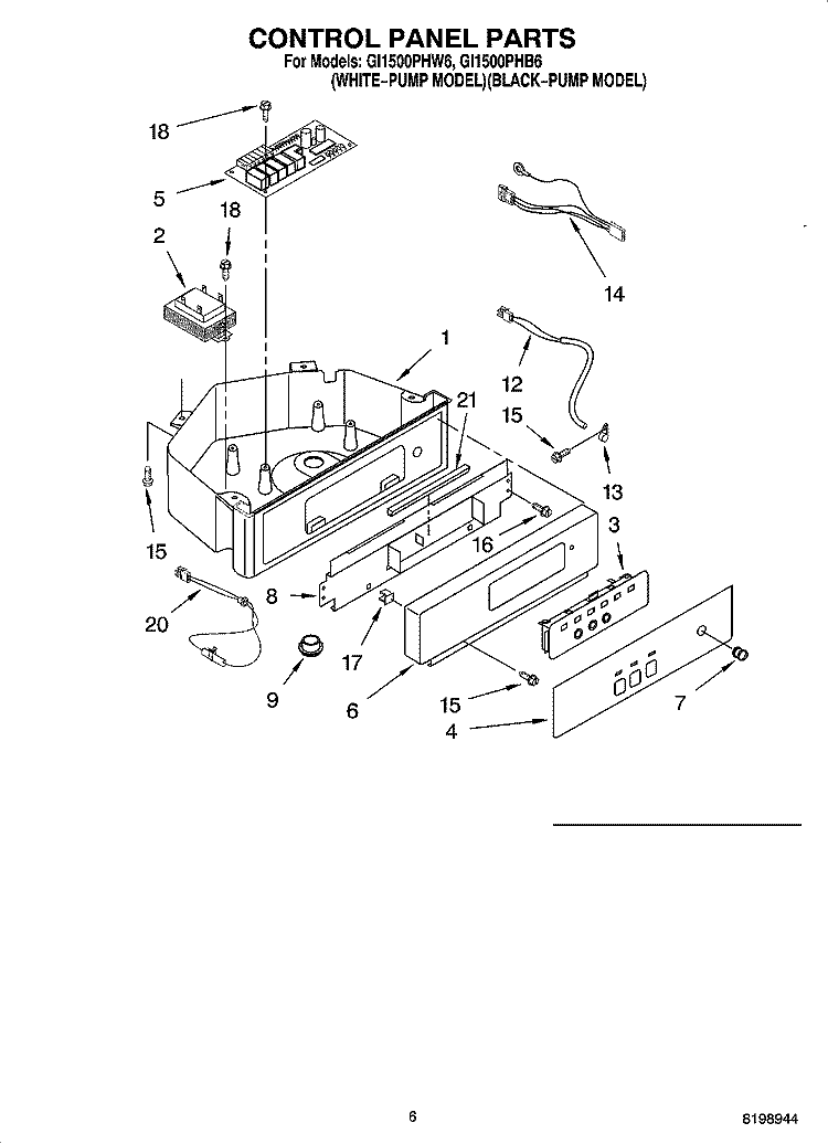 CONTROL PANEL PARTS Diagram and Parts List for GI1500PHB6  Whirlpool Ice Maker