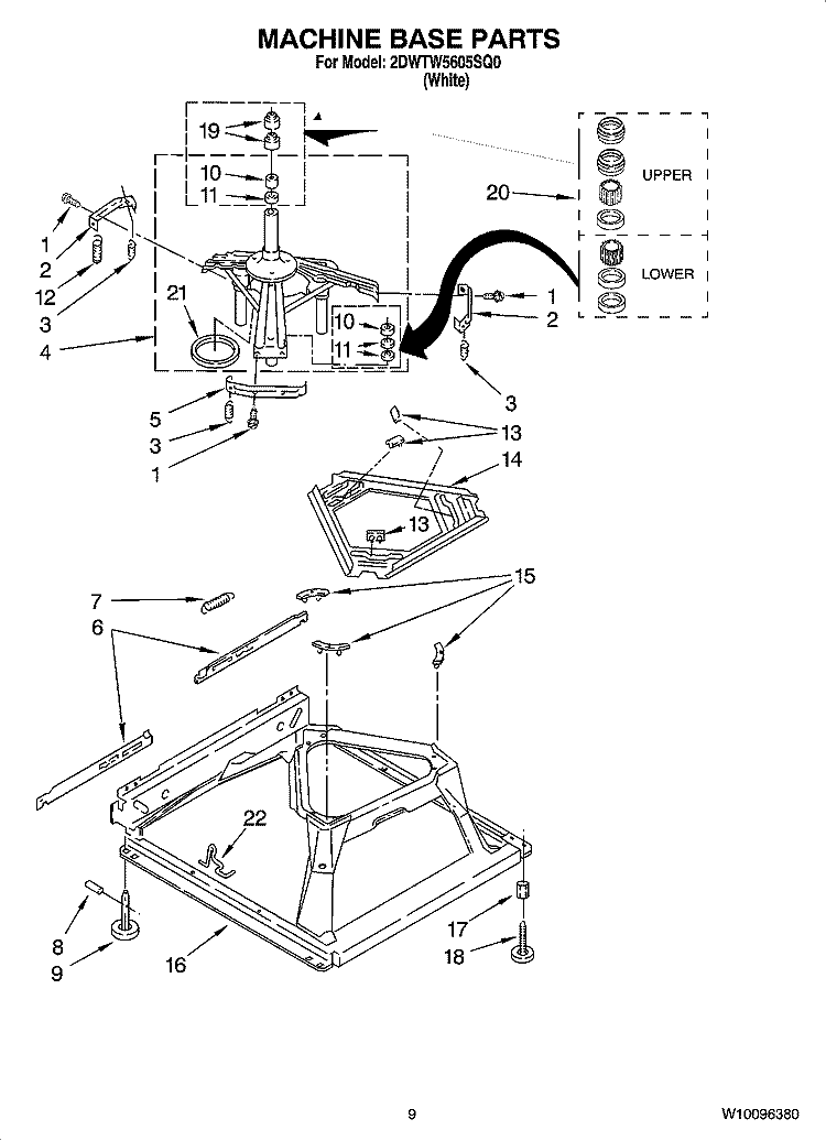 MACHINE BASE PARTS Diagram and Parts List for 2DWTW5605SQ0  Whirlpool Washer