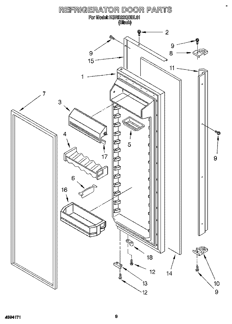 REFRIGERATOR DOOR Diagram and Parts List for KSRB22QDBL01  KitchenAid Refrigerator