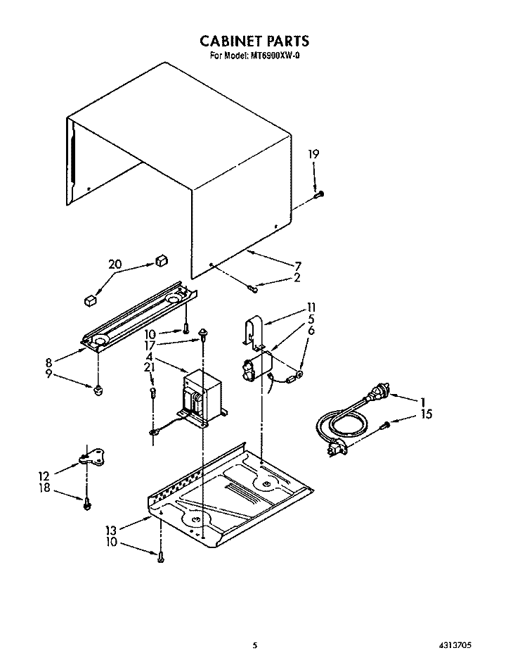 CABINET Diagram and Parts List for MT6900XW0  Whirlpool Microwave