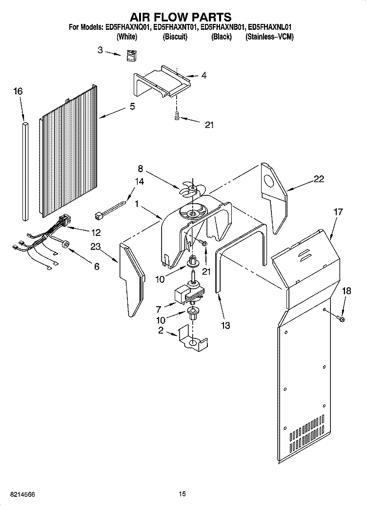 AIR FLOW PARTS Diagram and Parts List for ED5FHAXNT01  Whirlpool Refrigerator