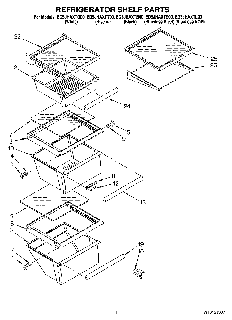 REFRIGERATOR SHELF PARTS Diagram and Parts List for ED5JHAXTB00  Whirlpool Refrigerator