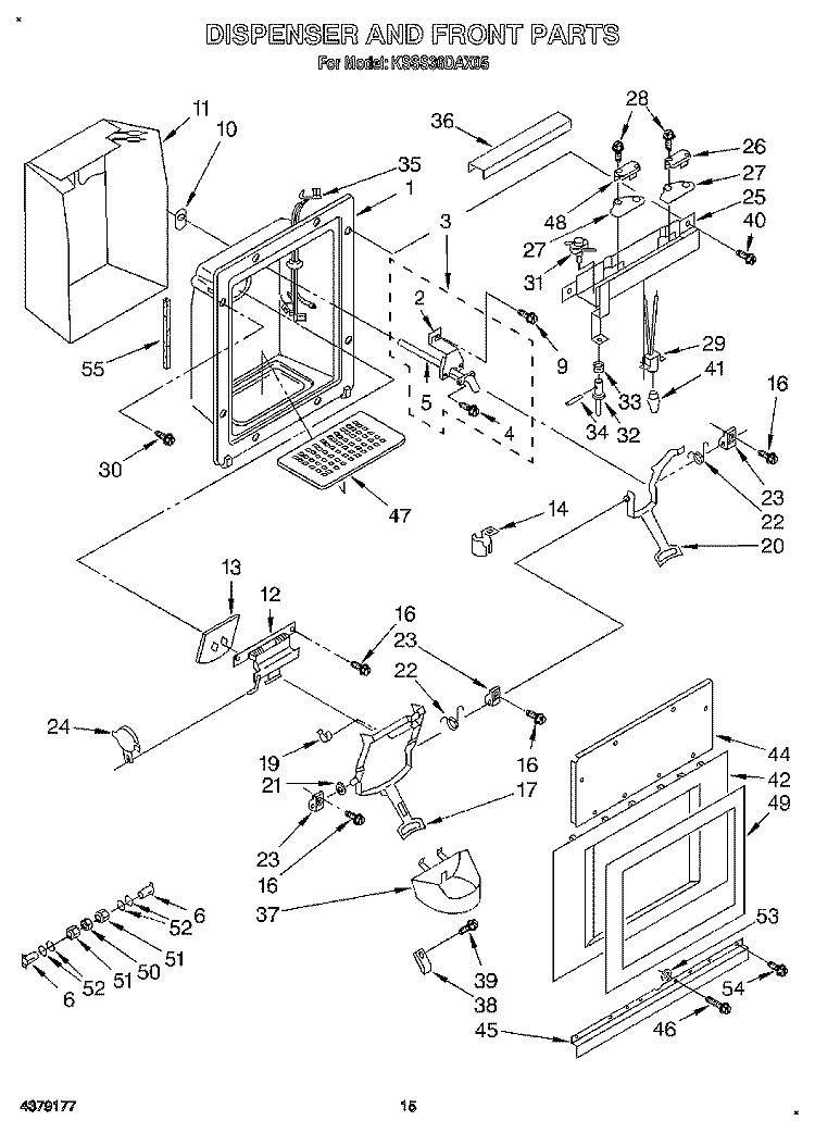 DISPENSER AND FRONT Diagram and Parts List for KSSS36DAX05  KitchenAid Refrigerator