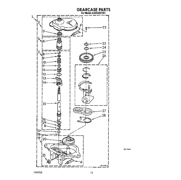 GEARCASE Diagram and Parts List for LA5530XTF1  Whirlpool Washer