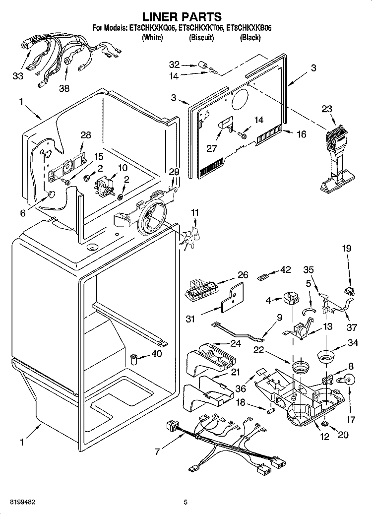 LINER PARTS Diagram and Parts List for ET8CHKXKT06  Whirlpool Refrigerator