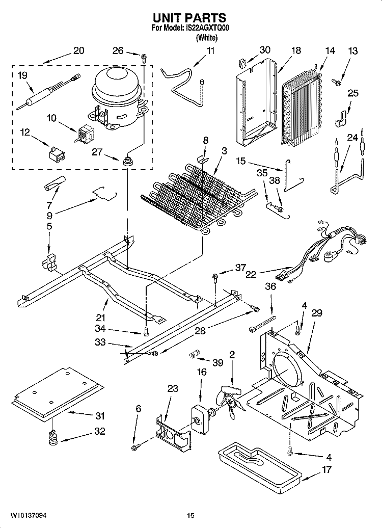 UNIT PARTS Diagram and Parts List for IS22AGXTQ00  Inglis Refrigerator