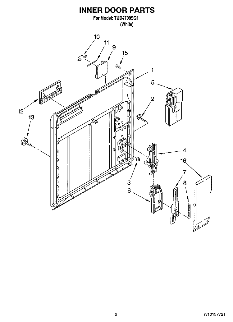 INNER DOOR PARTS Diagram and Parts List for TUD4700SQ1  Estate Dishwasher