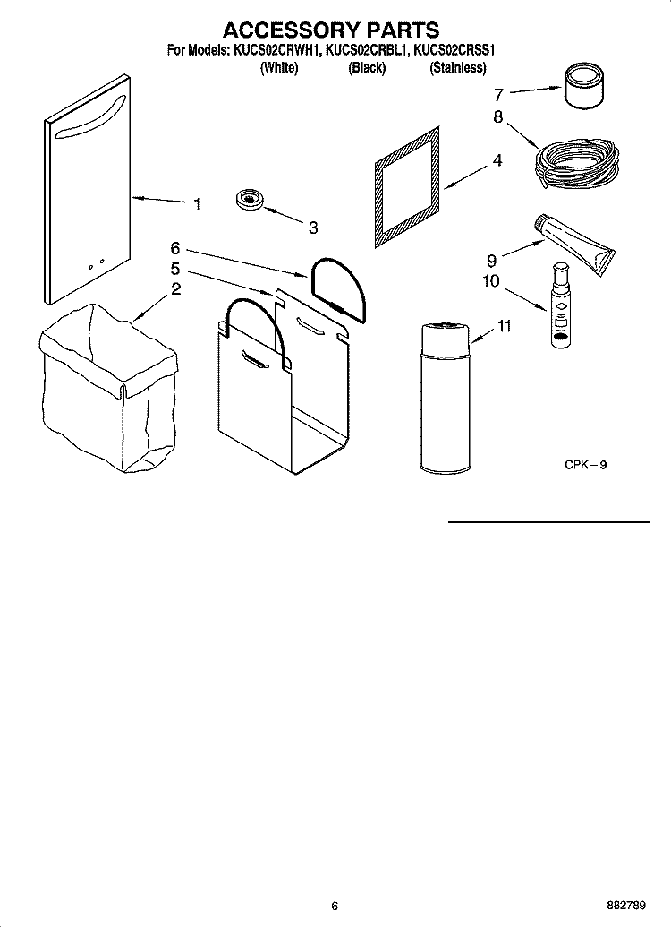 ACCESSORY  PARTS Diagram and Parts List for KUCS02CRWH1  KitchenAid Trash Compactor