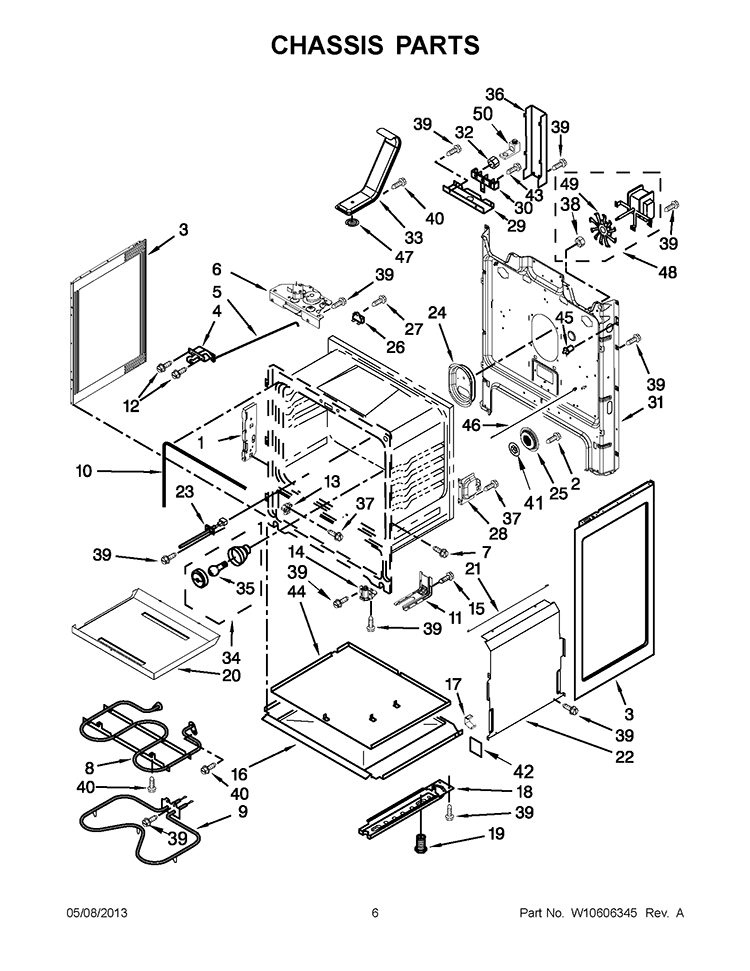 CHASSIS PARTS Diagram and Parts List for WFE524CLBS0  Whirlpool Range
