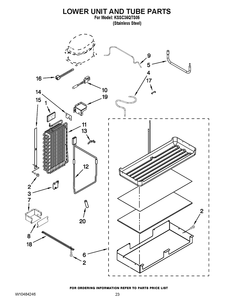 LOWER UNIT AND TUBE PARTS Diagram and Parts List for KSSC36QTS05  KitchenAid Refrigerator