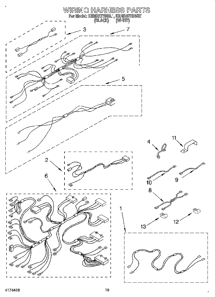 WIRING HARNESS, OPTIONAL Diagram and Parts List for KEMS377BWH1  KitchenAid Wall Oven