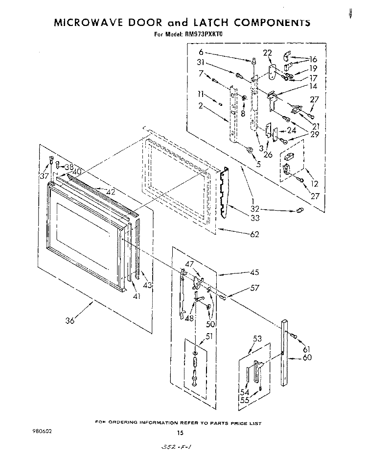 MICROWAVE DOOR AND LATCH Diagram and Parts List for RM973PXKT0  Whirlpool Microwave Oven Combo