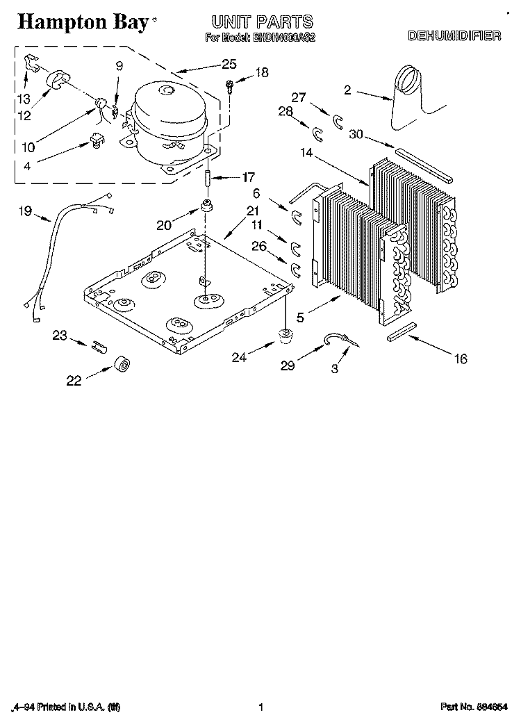 SECTION Diagram and Parts List for BHDH4000AS2  Whirlpool Dehumidifier
