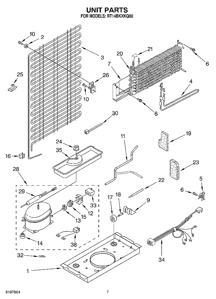 UNIT Diagram and Parts List for RT14BKXKQ00  Roper Refrigerator