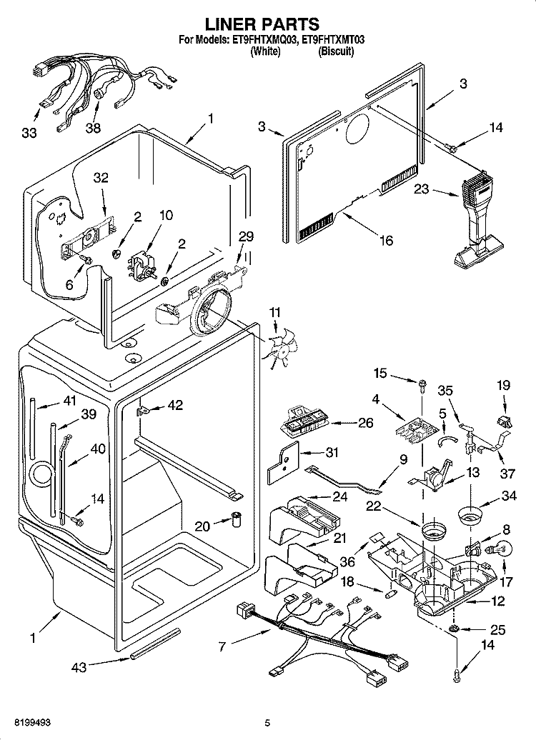 LINER PARTS Diagram and Parts List for ET9FHTXMQ03  Whirlpool Refrigerator
