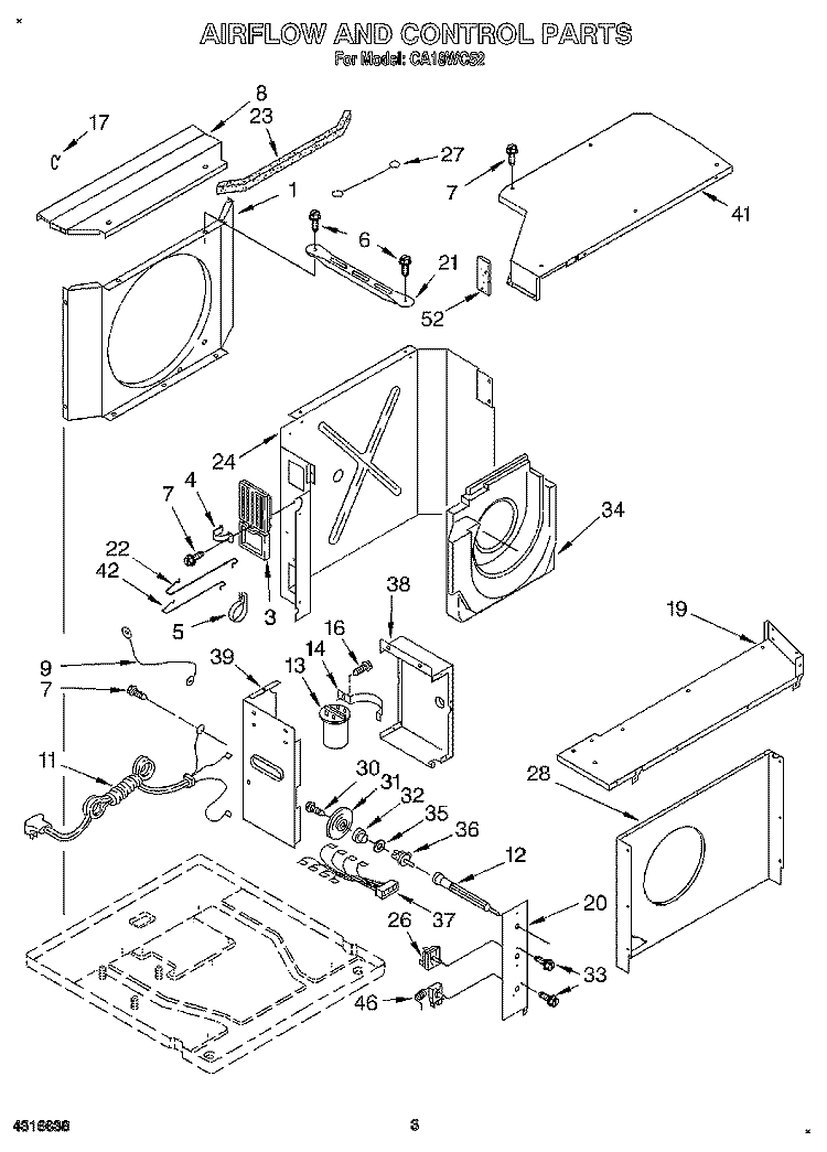 AIRFLOW AND CONTROL Diagram and Parts List for CA18WC52  Crosley Air Conditioner