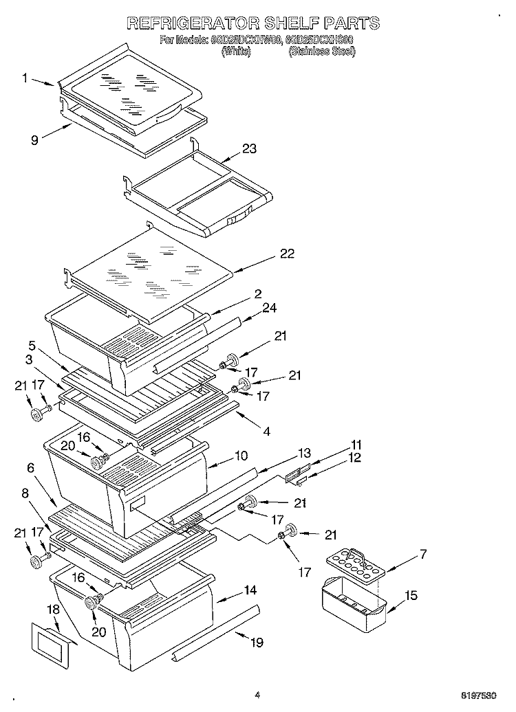 REFRIGERATOR SHELF Diagram and Parts List for 6GD25DCXHS00  Whirlpool Refrigerator