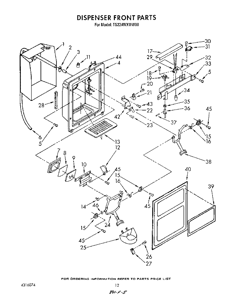 DISPENSER FRONT Diagram and Parts List for TS22AWXWW00  Whirlpool Refrigerator