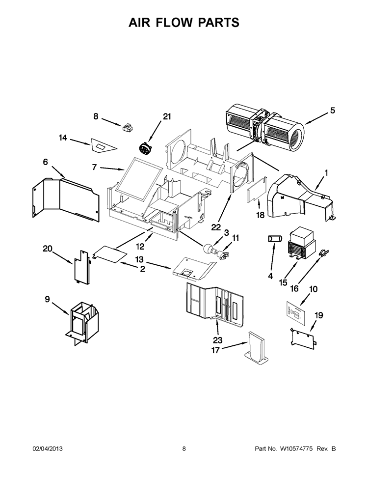 AIR FLOW PARTS Diagram and Parts List for WMH73L20AS1  Whirlpool Microwave