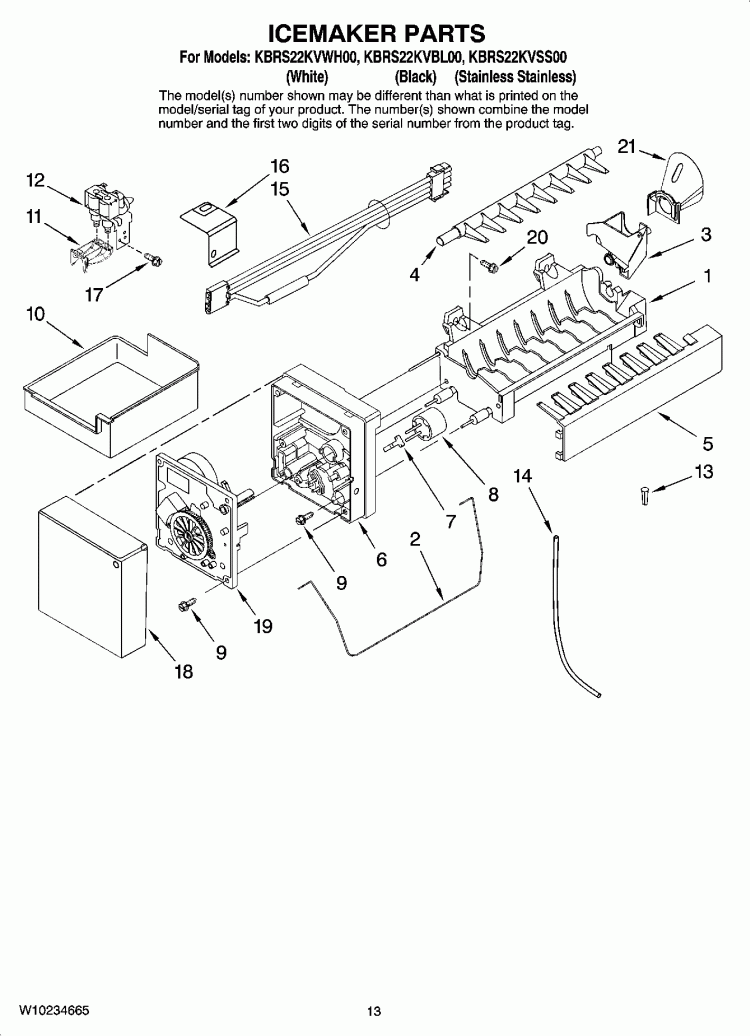 ICEMAKER PARTS, OPTIONAL PARTS Diagram and Parts List for KBRS22KVWH00  KitchenAid Refrigerator