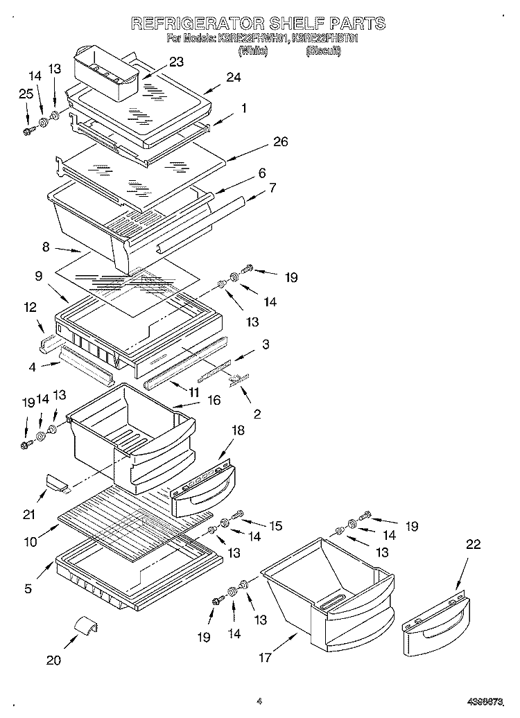 REFRIGERATOR SHELF Diagram and Parts List for KSRE22FHBT01  KitchenAid Refrigerator