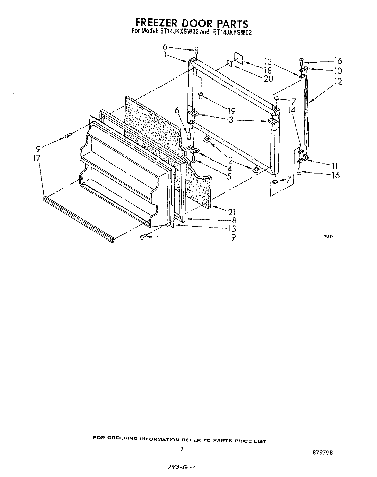 FREEZER DOOR Diagram and Parts List for ET14JKYSW02  Whirlpool Refrigerator