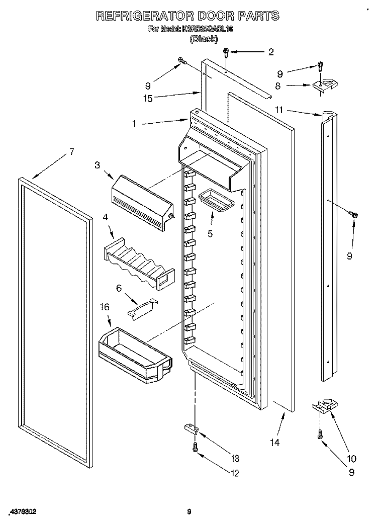 REFRIGERATOR DOOR, LIT/OPTIONAL Diagram and Parts List for KSRB25QABL10  KitchenAid Refrigerator