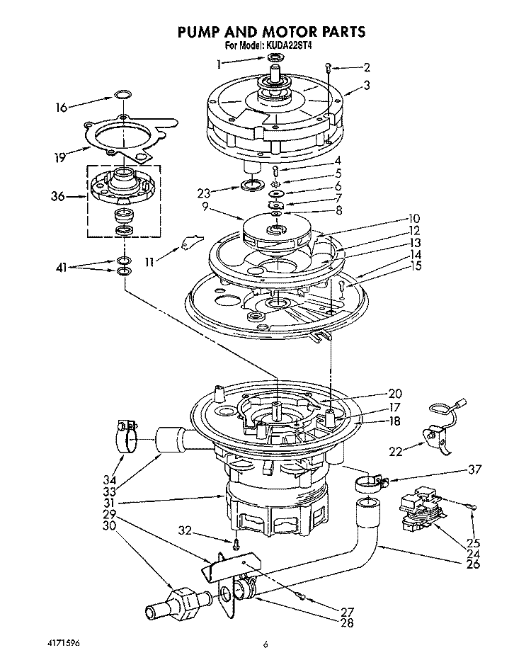 PUMP AND MOTOR Diagram and Parts List for KUDA22ST4  KitchenAid Dishwasher