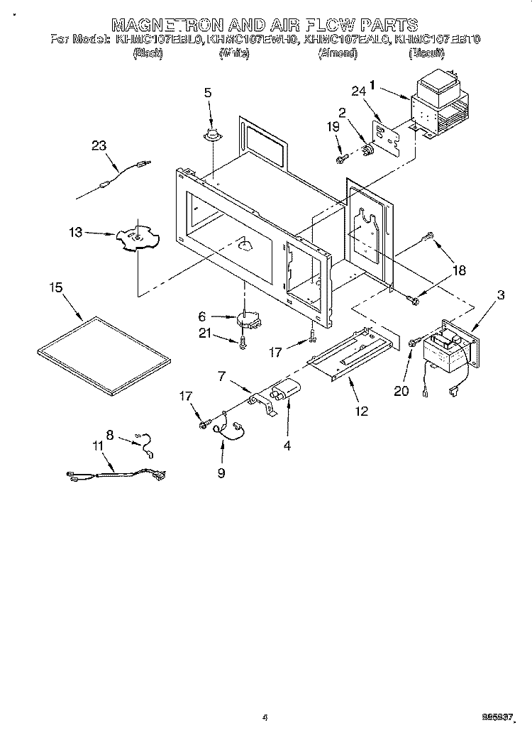 MAGNETRON AND AIR FLOW Diagram and Parts List for KHMC107EBT0  KitchenAid Microwave