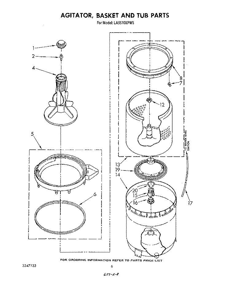 AGITATOR, BASKET AND TUB Diagram and Parts List for LA5570XPW5  Whirlpool Washer