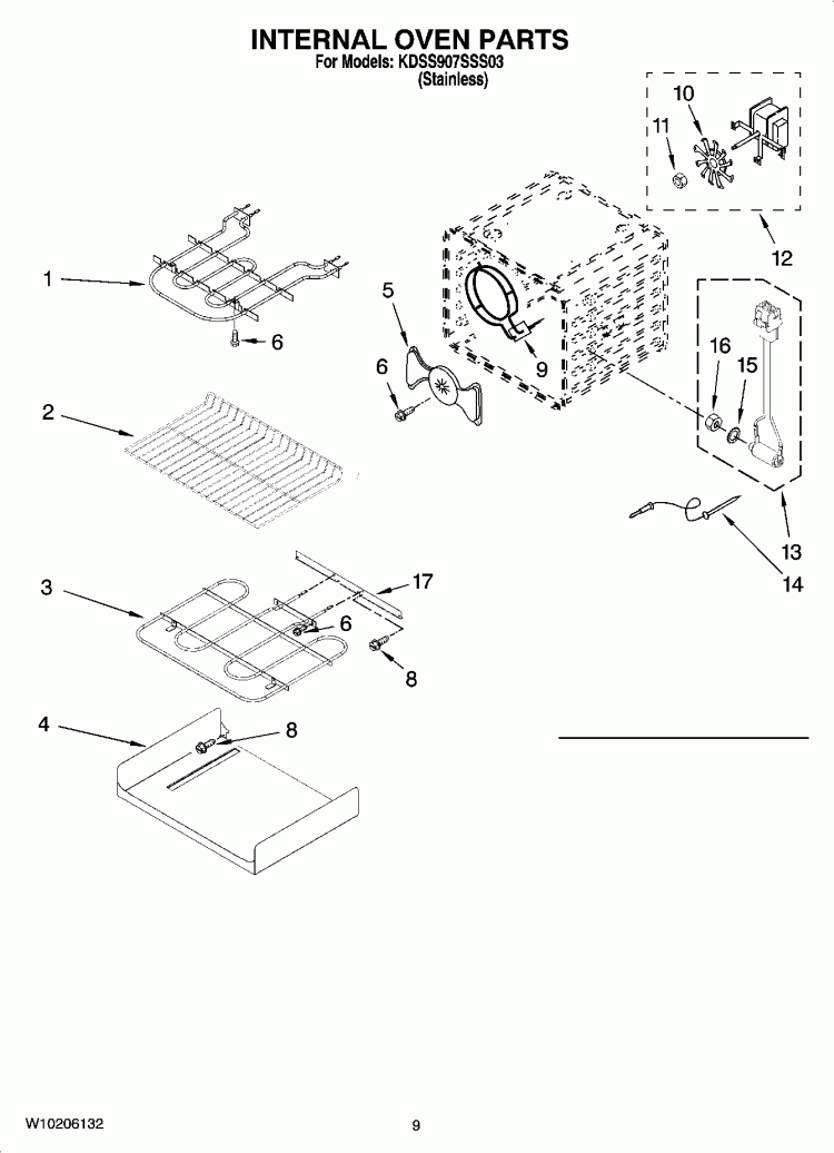INTERNAL OVEN PARTS Diagram and Parts List for KDSS907SSS03  KitchenAid Range