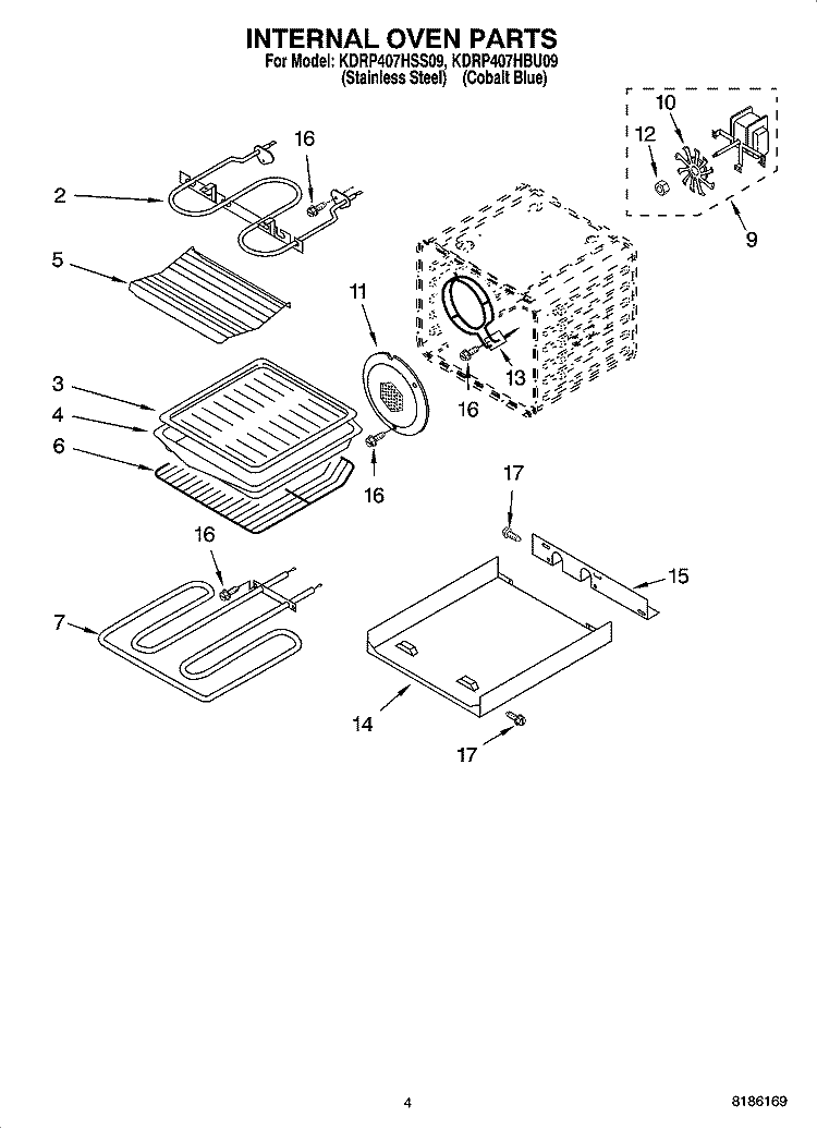 INTERNAL OVEN PARTS Diagram and Parts List for KDRP407HBU09  KitchenAid Range