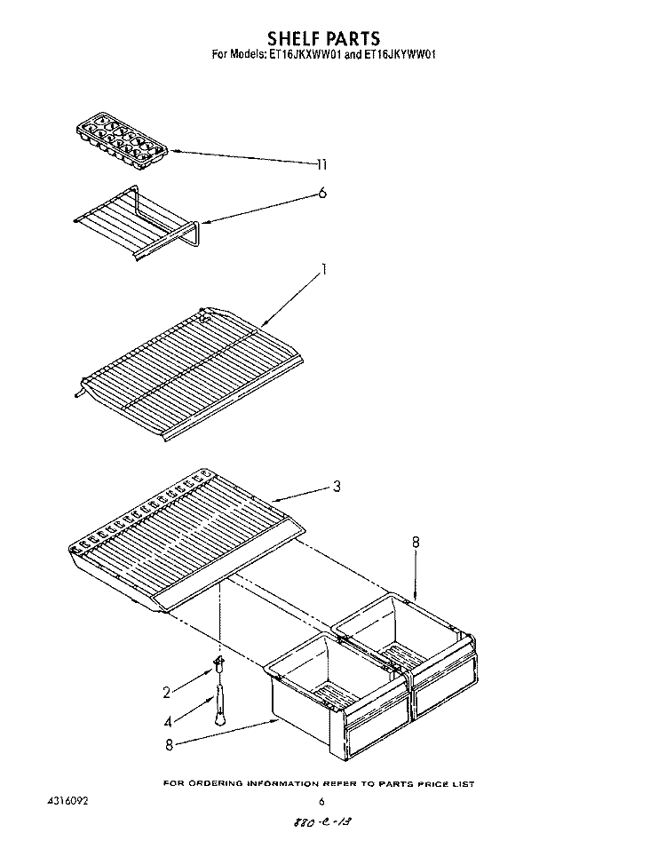 SHELF Diagram and Parts List for ET16JKXWN01  Whirlpool Refrigerator