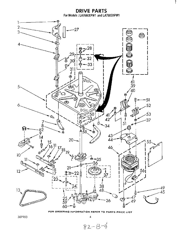 DRIVE Diagram and Parts List for LA7680XPW1  Whirlpool Washer