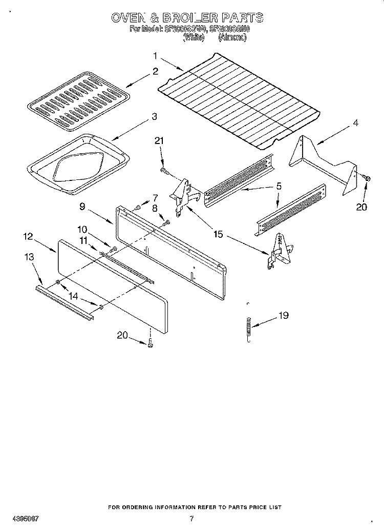 OVEN & BROILER Diagram and Parts List for SF3000SGW0  Whirlpool Range