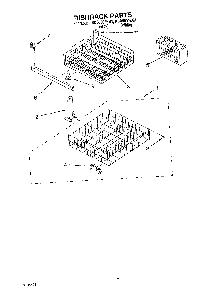 DISHRACK PARTS Diagram and Parts List for RUD5000KQ1  Roper Dishwasher