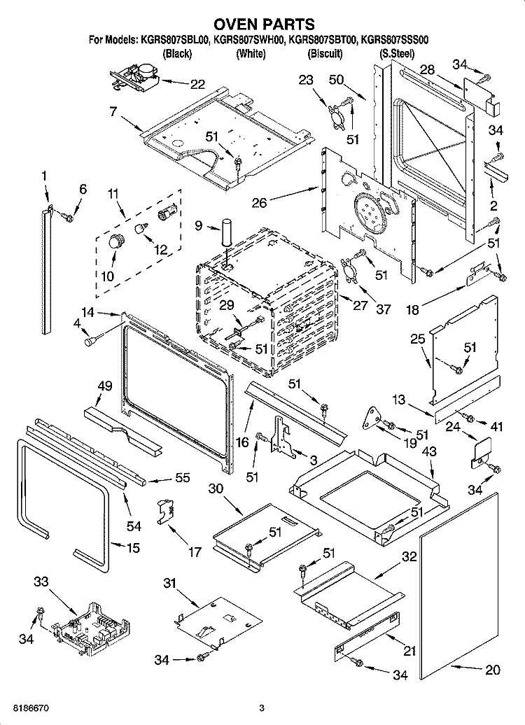 OVEN PARTS Diagram and Parts List for KGRS807SBL00  KitchenAid Range