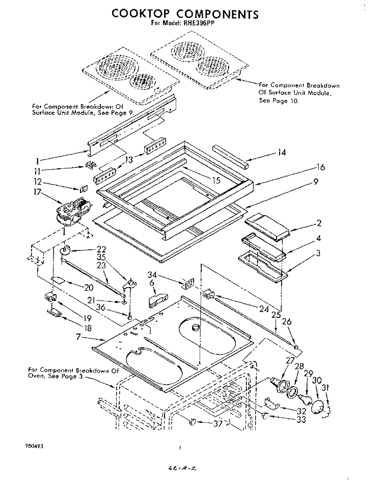 OVEN Diagram and Parts List for RHE396PP  Whirlpool Range