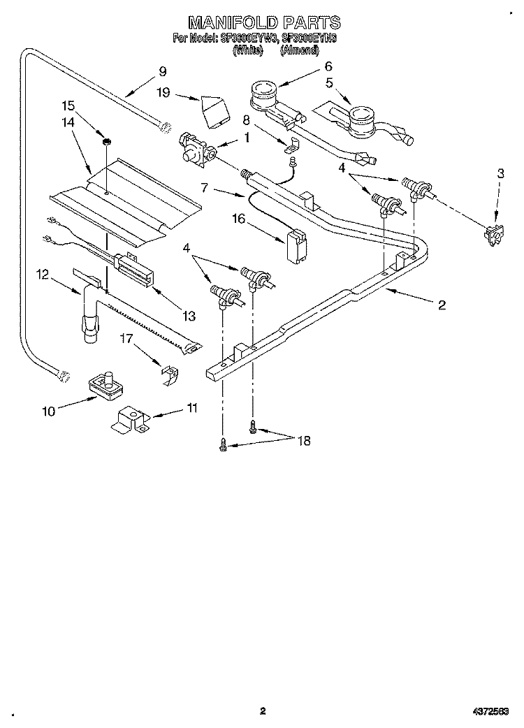 MANIFOLD Diagram and Parts List for SF3000EYW3  Whirlpool Range