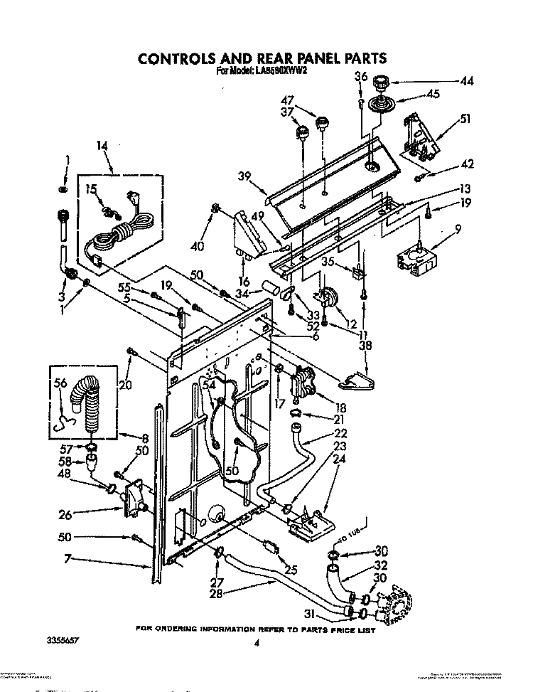 CONTROLS AND REAR PANEL Diagram and Parts List for LA8580XWF2  Whirlpool Washer