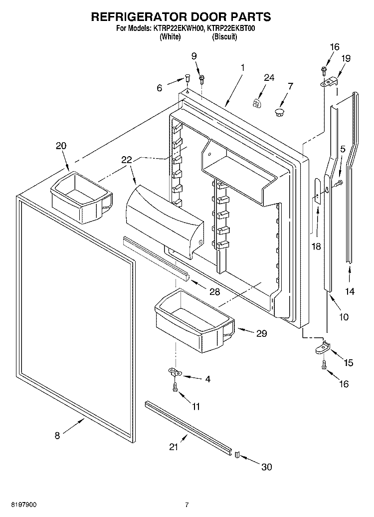 REFRIGERATOR DOOR Diagram and Parts List for KTRP22EKWH00  KitchenAid Refrigerator
