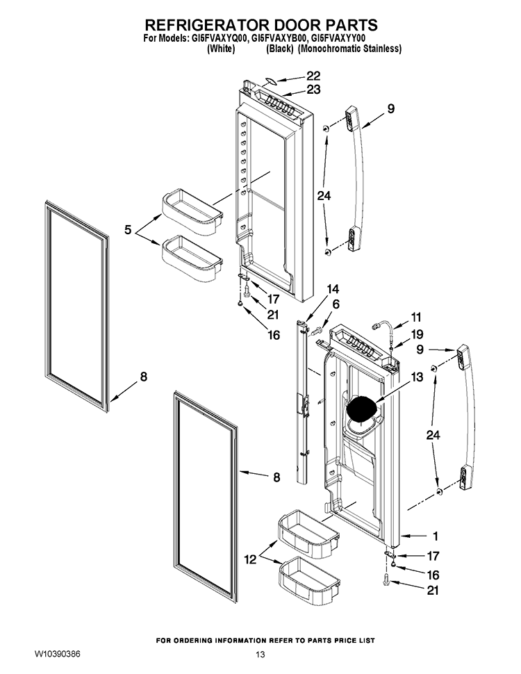 REFRIGERATOR DOOR PARTS Diagram and Parts List for GI5FVAXYQ00  Whirlpool Refrigerator
