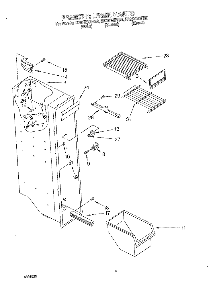 FREEZER LINER Diagram and Parts List for ED25TEXHN02  Whirlpool Refrigerator
