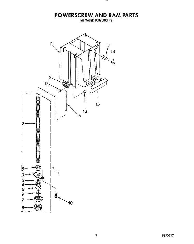 POWERSCREW AND RAM Diagram and Parts List for TC8750XYP2  Whirlpool Trash Compactor