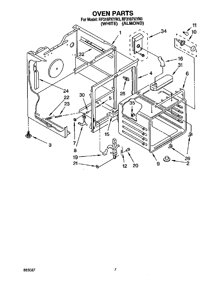 OVEN Diagram and Parts List for RF316PXYN3  Whirlpool Range