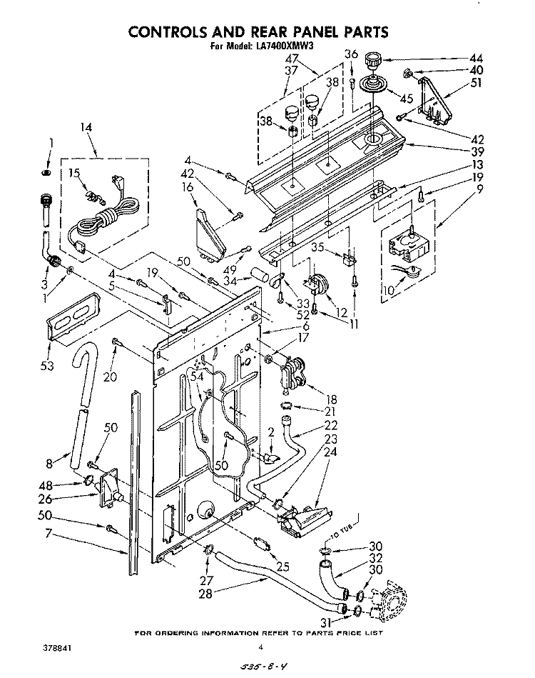 CONTROLS AND REAR PANEL Diagram and Parts List for LA7400XMW3  Whirlpool Washer