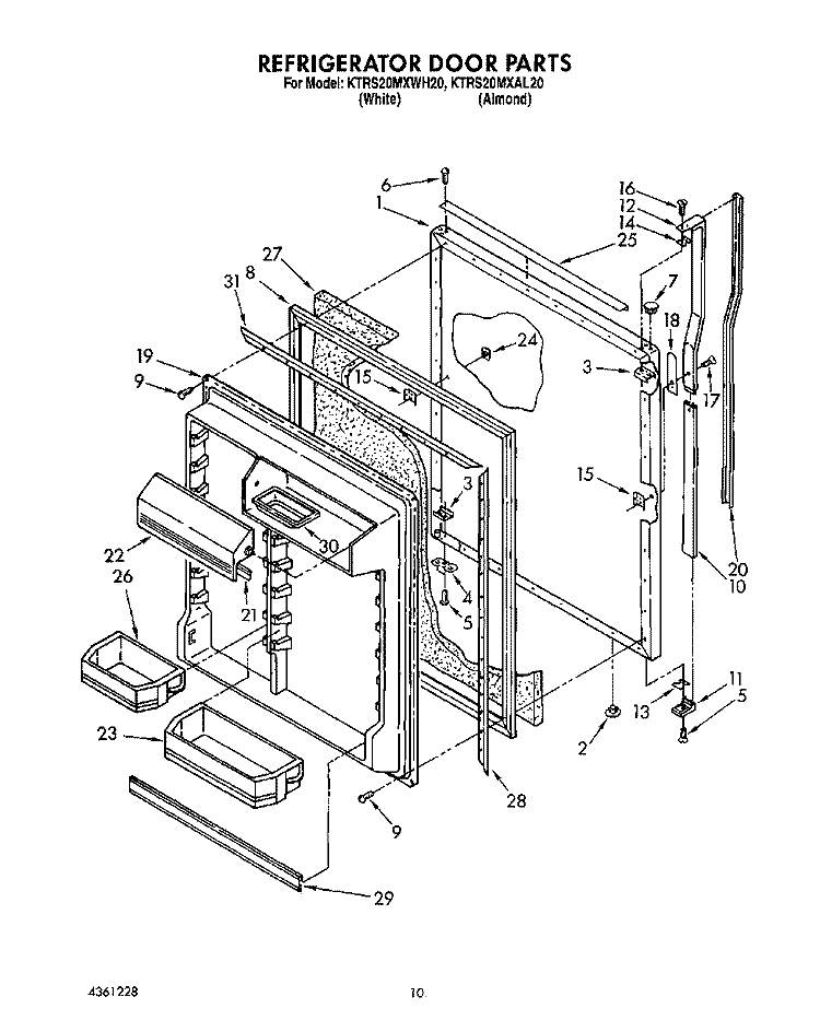 REFRIGERATOR DOOR Diagram and Parts List for KTRS20MXWH20  KitchenAid Refrigerator