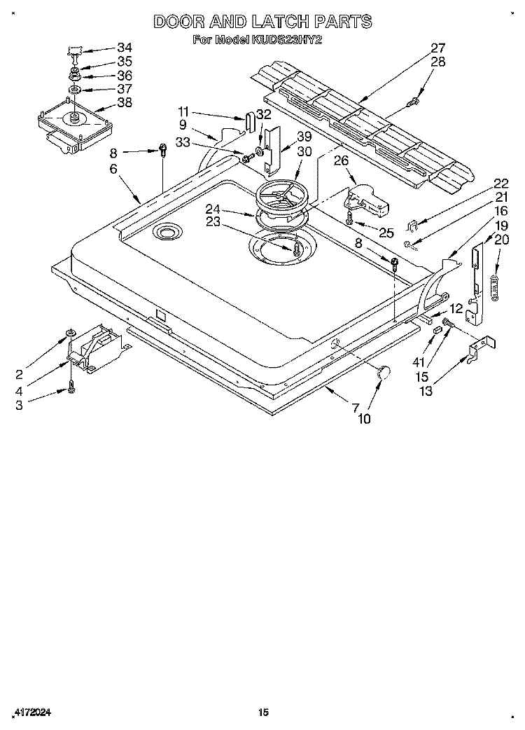 DOOR AND LATCH Diagram and Parts List for KUDS23HY2  KitchenAid Dishwasher