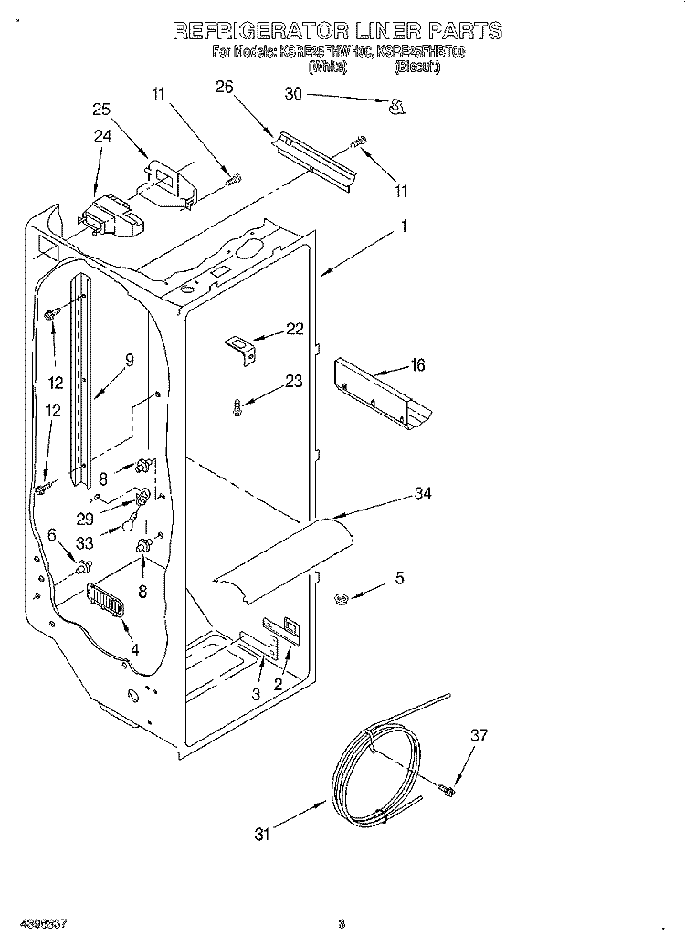 REFRIGERATOR LINER Diagram and Parts List for KSRE25FHBT00  KitchenAid Refrigerator